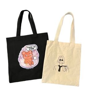 Set of 2 coffee themed tote bags - reusable canvas bags - cute tote bag